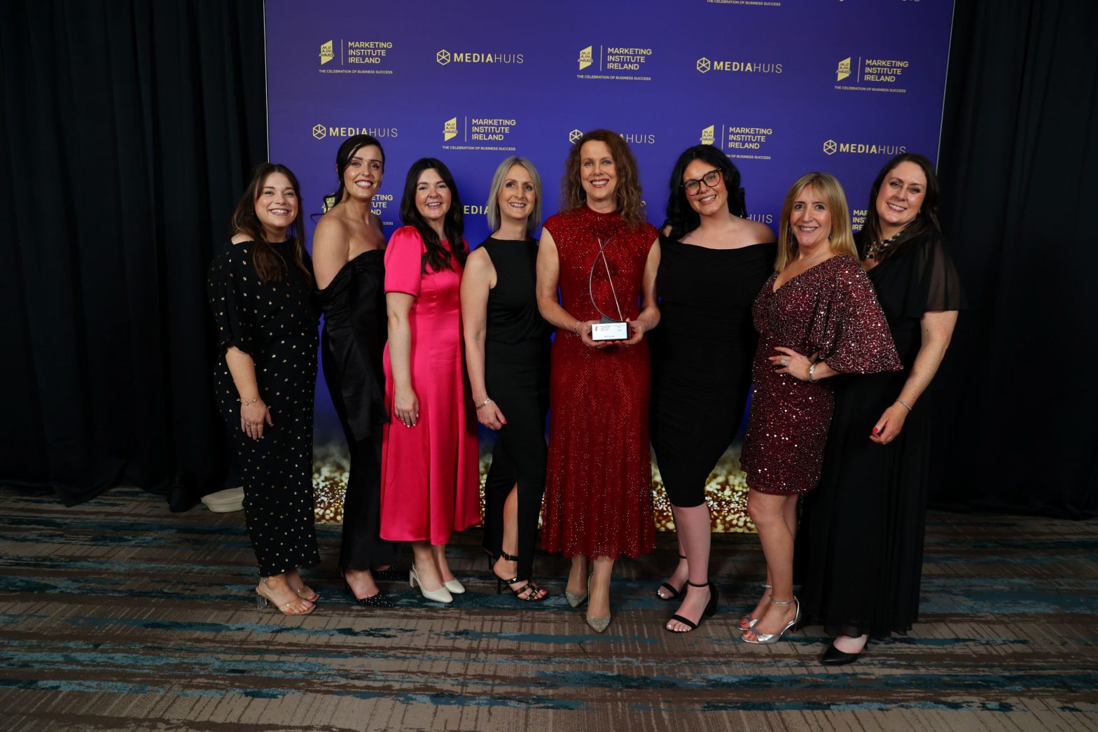 BWG Foods celebrating their recent win at the Marketing Institute of Ireland, All Ireland Marketing Awards, pictured left to right is; Grainne Harrison, EUROSPAR Brand Manager, Megan Kelly, BWG Foods ESG Manager, Claire O’Brien, EUROSPAR Marketing Manager, Emer O’Rourke, BWG Foods Events Manager, Suzanne Weldon, Chief Marketing and Communications Officer, Zoe Lyons, SPAR Brand Manager, Gillian Rigley, Londis Marketing Manager and Helen Lalor, SPAR Marketing Manager